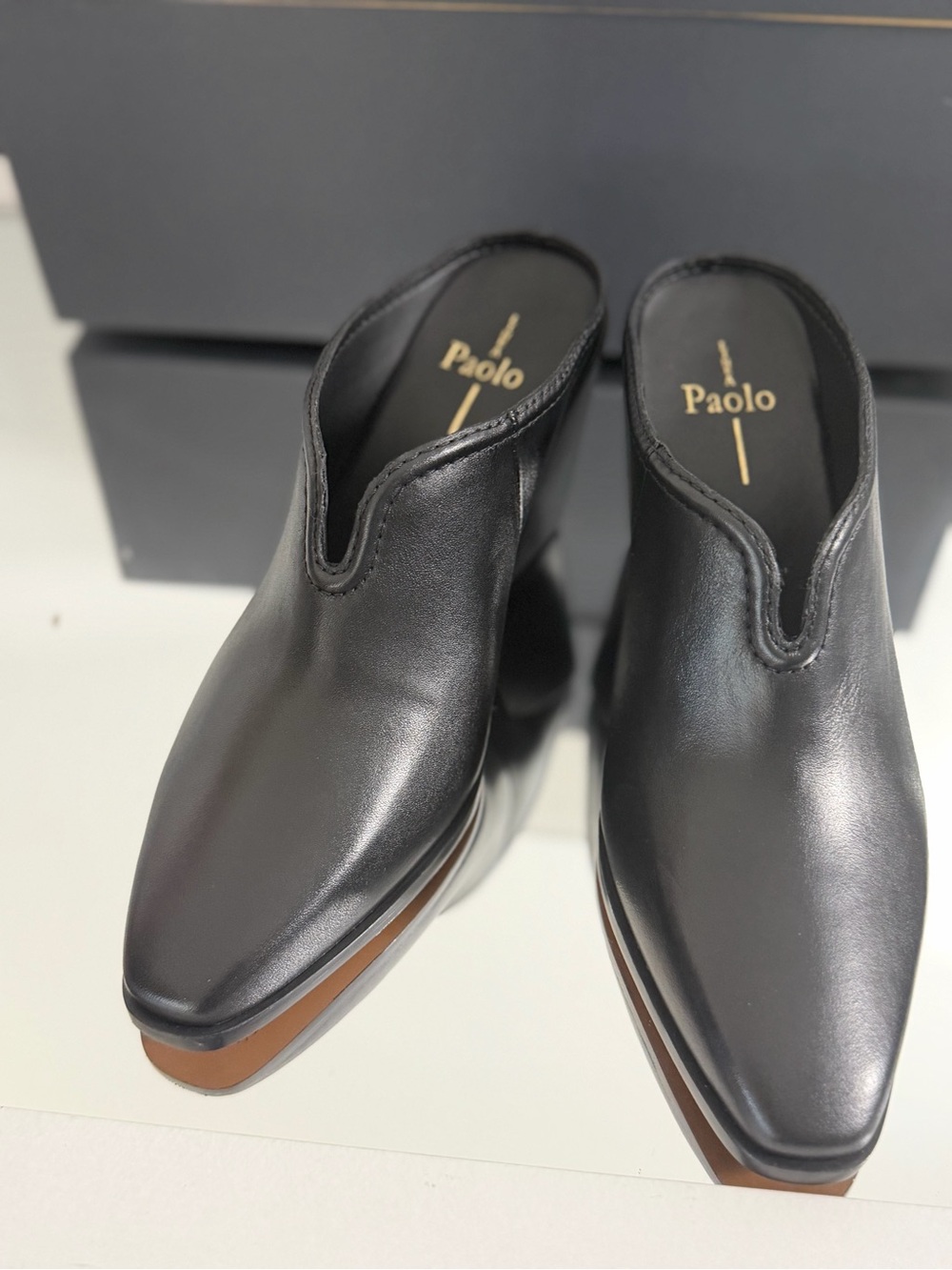 Paolo Black Leather Women's Slip-On Mules